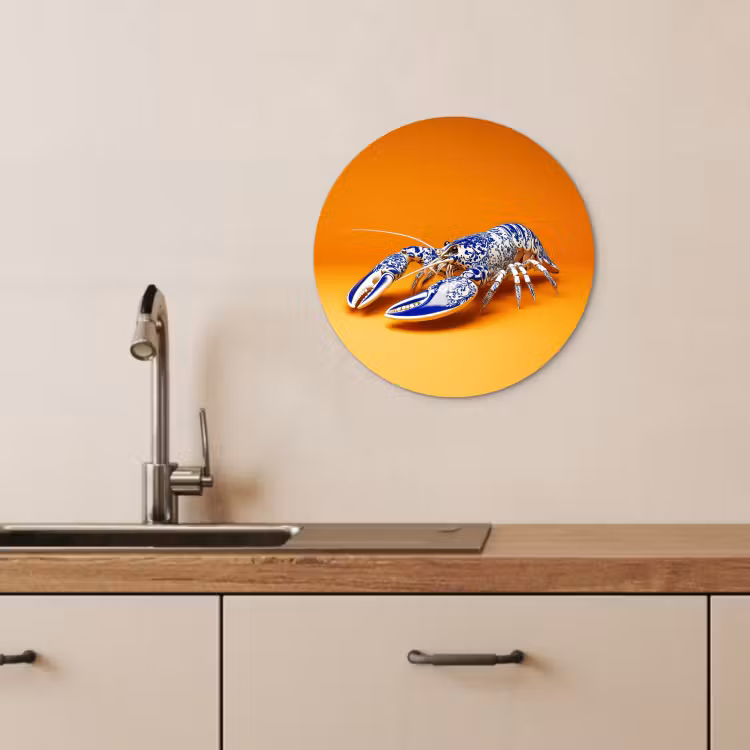 Tableau rond - Homard - Bleu de Delft - Bouclier - Dur - Orange — 3