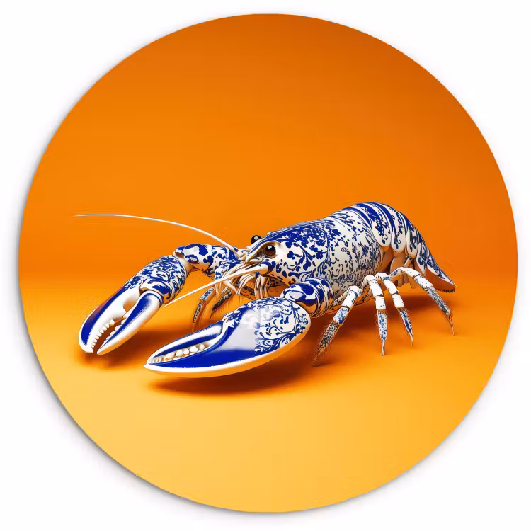 Tableau rond - Homard - Bleu de Delft - Bouclier - Dur - Orange — 4
