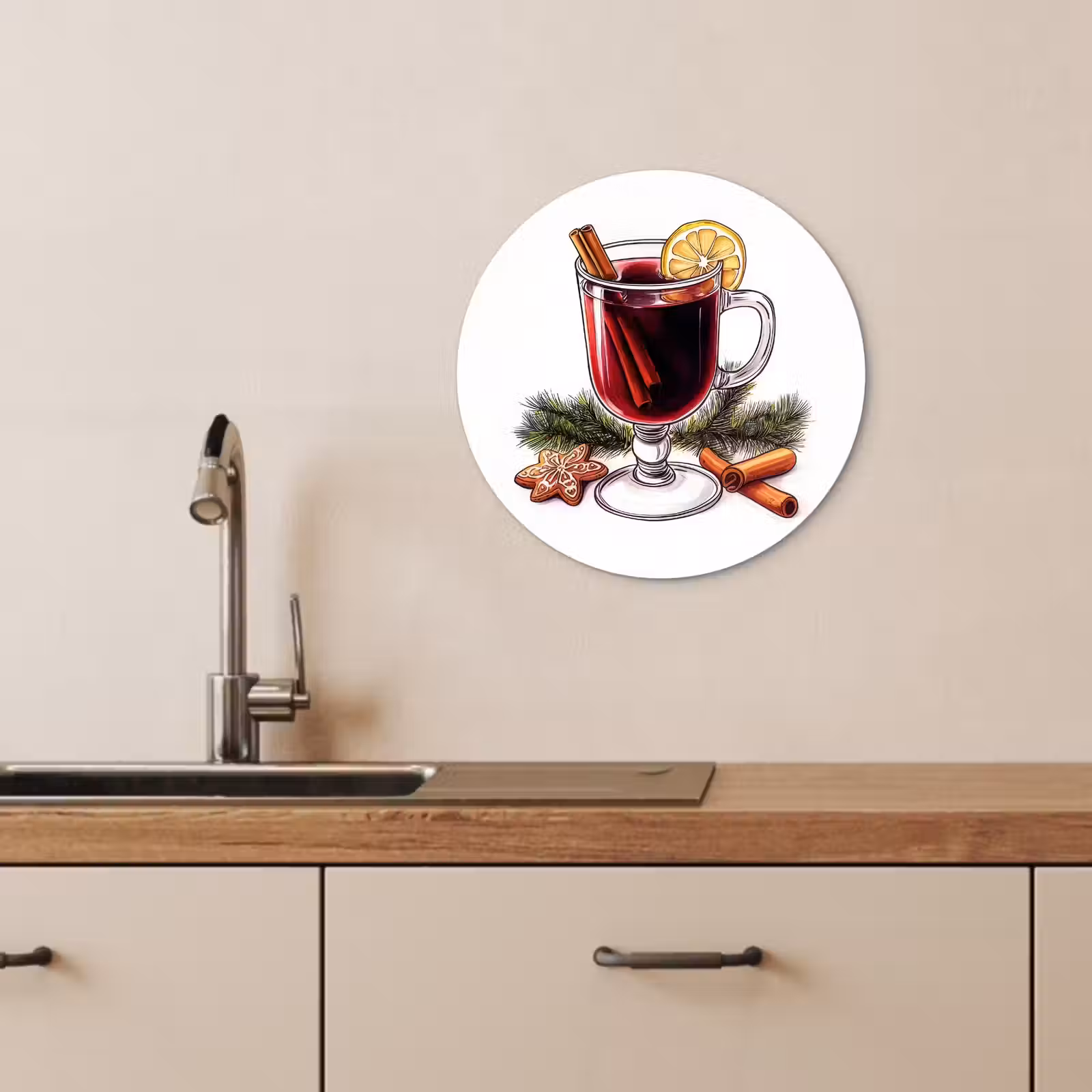 Tableau rond - Vin - Boire - Gluhwein - Hiver - Illustration - Noël — 1