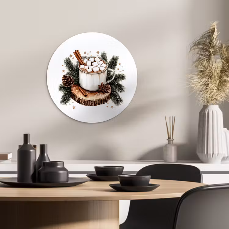 Tableau rond - Hiver - Bois - Lait chocolaté - Boisson - Noël — 3