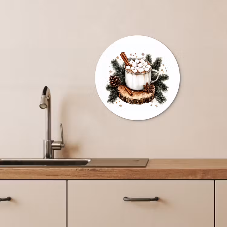 Tableau rond - Hiver - Bois - Lait chocolaté - Boisson - Noël — 4