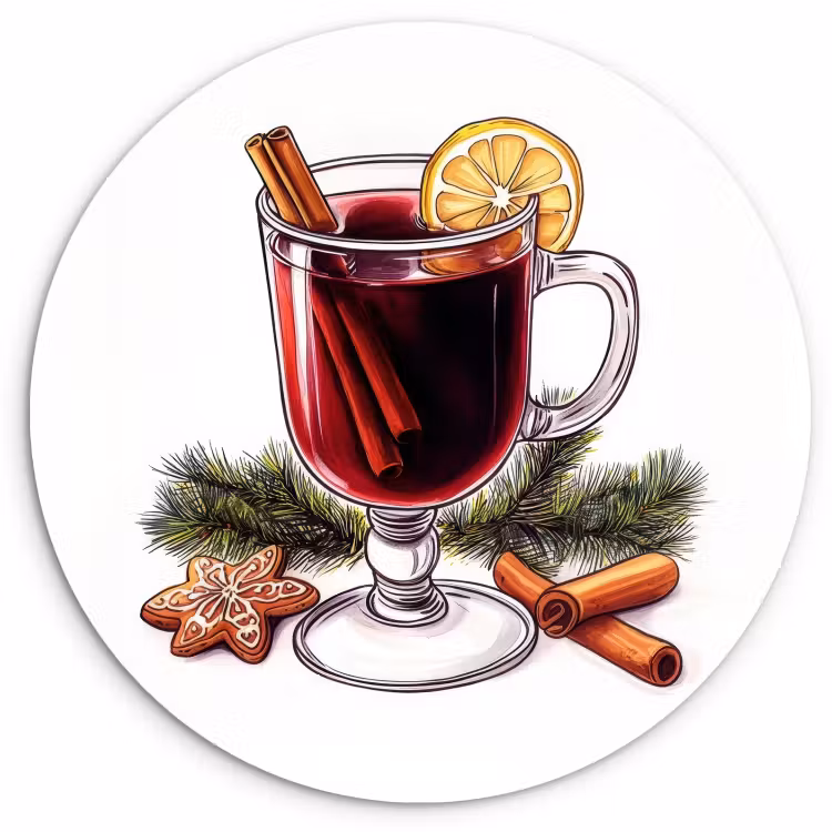 Tableau rond - Vin - Boire - Gluhwein - Hiver - Illustration - Noël — 2