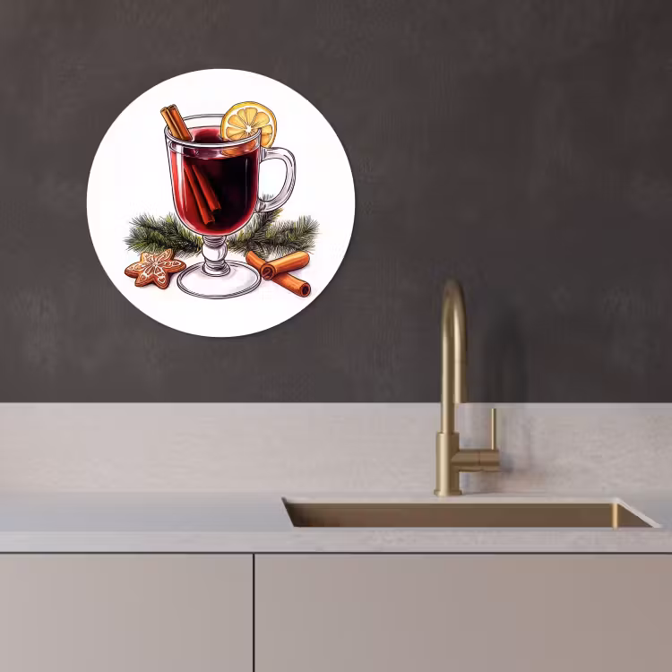 Tableau rond - Vin - Boire - Gluhwein - Hiver - Illustration - Noël — 4