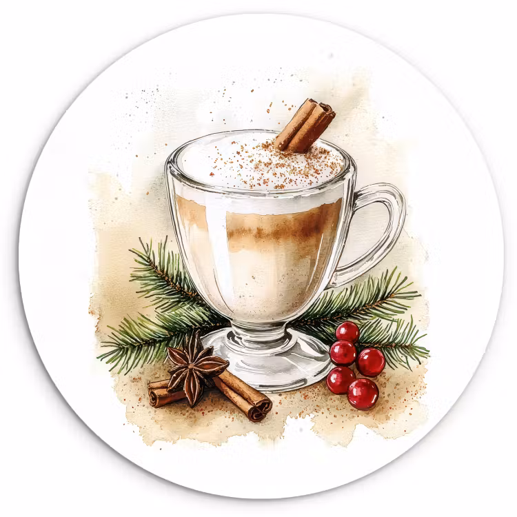 Tableau rond - Hiver - Café - Chaud - Décoration — 1