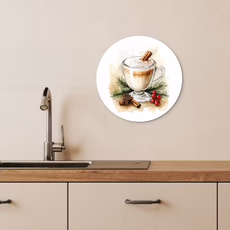 Tableau rond - Hiver - Café - Chaud - Décoration — 3