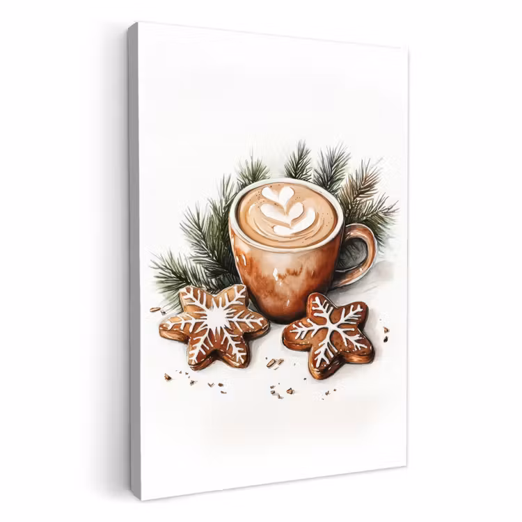 Tableau sur toile - Café - Gâteau - Hiver - Art - Noël — 1