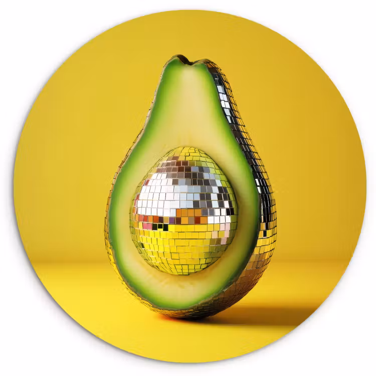 Tableau rond - Avocado - Discoball - Jaune - Paillettes — 1