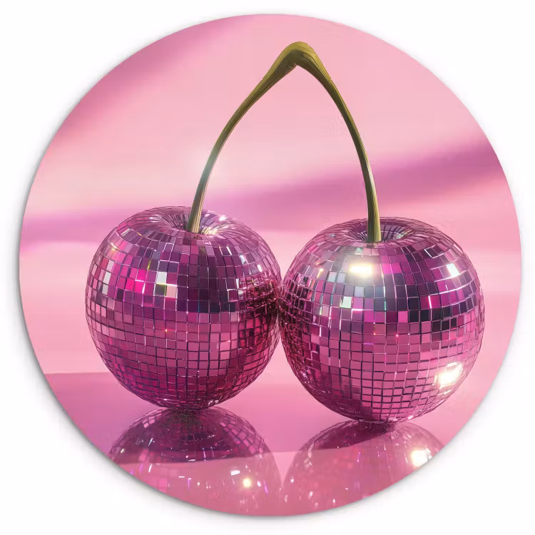 Tableau rond - Paillettes - Boule disco - Rose - Cerise — 1