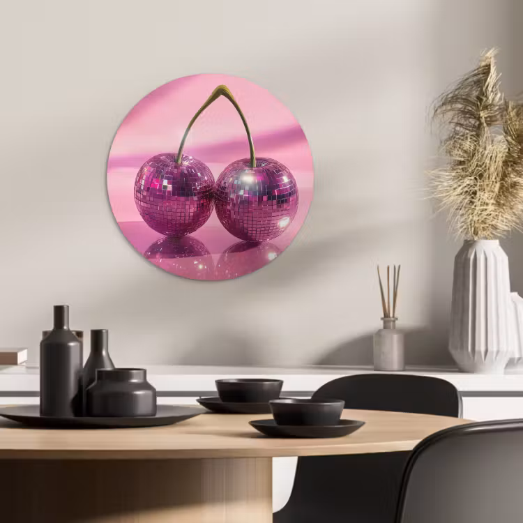 Tableau rond - Paillettes - Boule disco - Rose - Cerise — 2