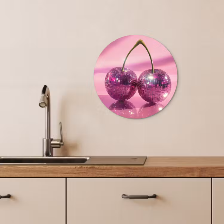 Tableau rond - Paillettes - Boule disco - Rose - Cerise — 4