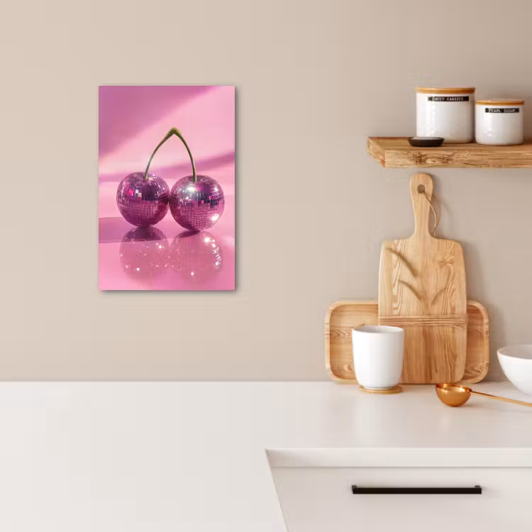 Tableau sur toile - Paillettes - Boule disco - Rose - Cerise — 2