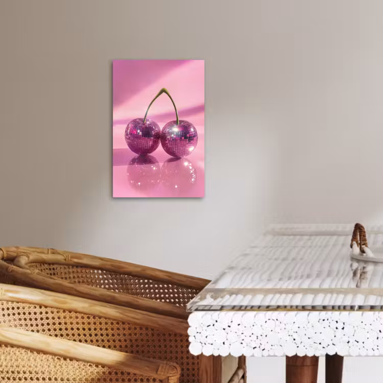 Tableau sur toile - Paillettes - Boule disco - Rose - Cerise — 3