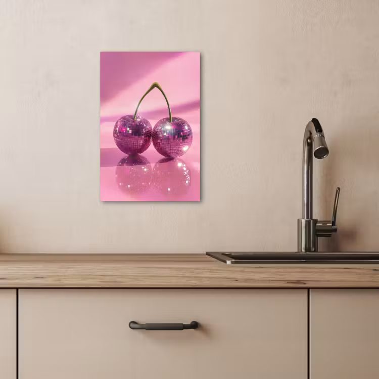 Tableau sur toile - Paillettes - Boule disco - Rose - Cerise — 4