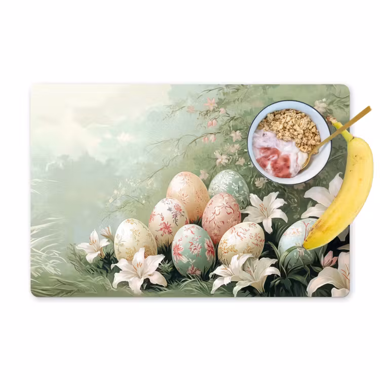 Set de table – 6 pièces - Oeufs de Pâques - Teintes pastel - Fleurs — 1
