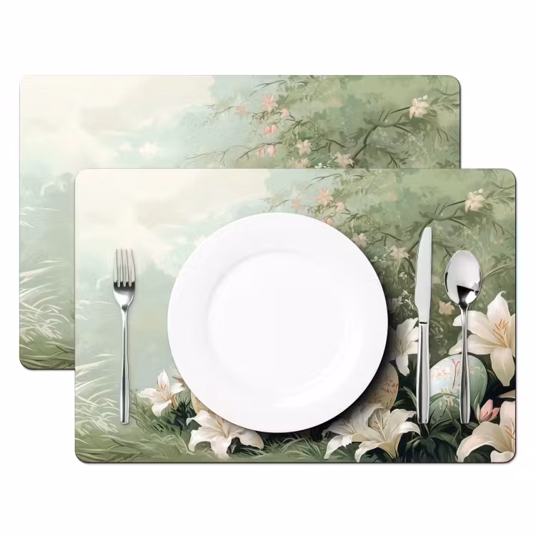 Set de table – 6 pièces - Oeufs de Pâques - Teintes pastel - Fleurs — 2