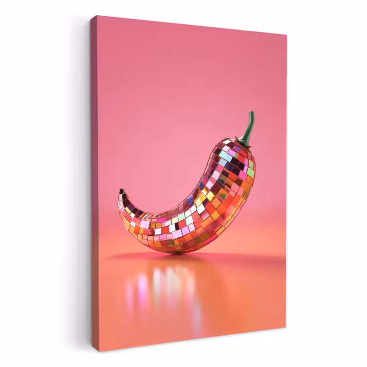 Tableau sur toile - Poivre - Disco - Rouge - Paillettes — 1