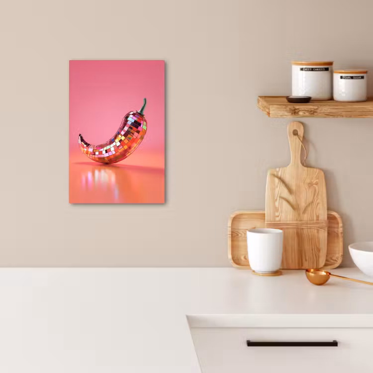 Tableau sur toile - Poivre - Disco - Rouge - Paillettes — 2