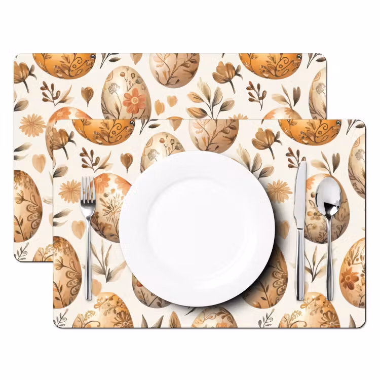 Set de table – 6 pièces - Oeufs de Pâques - Marron - Fleurs — 2