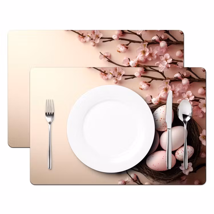 Set de table – 6 pièces - Rose - Fleurs - Œufs — 2