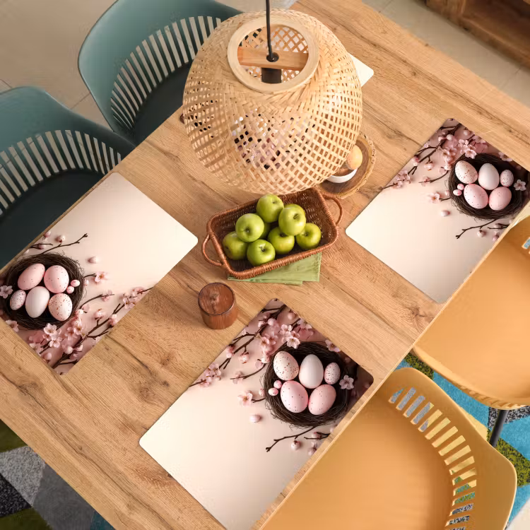 Set de table – 6 pièces - Rose - Fleurs - Œufs — 3