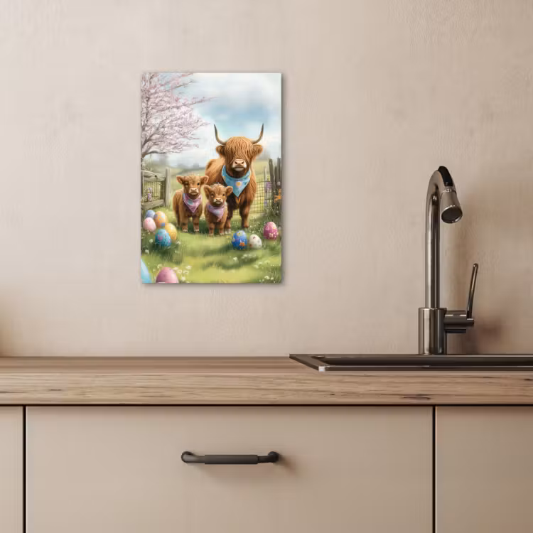 Tableau sur toile - Highlanders écossais - Oeufs de Pâques - Printemps — 2