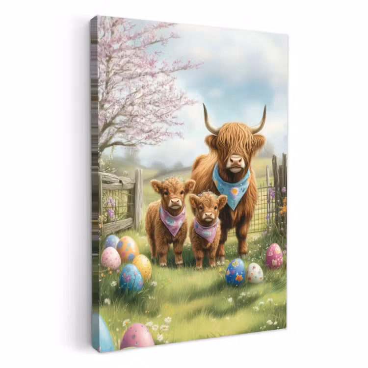 Tableau sur toile - Highlanders écossais - Oeufs de Pâques - Printemps — 4