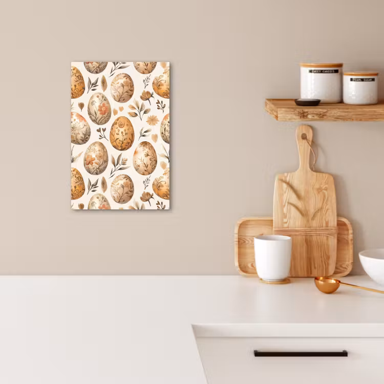 Tableau sur toile - Oeufs de Pâques - Marron - Fleurs — 1