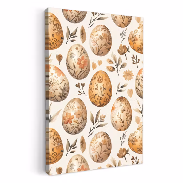 Tableau sur toile - Oeufs de Pâques - Marron - Fleurs — 4