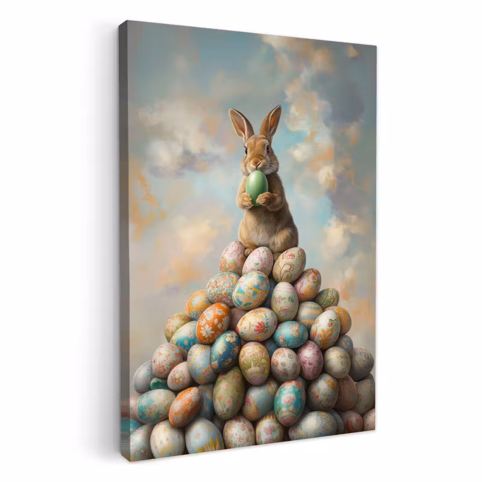 Tableau sur toile - Lapin - oeufs - coloré — 1