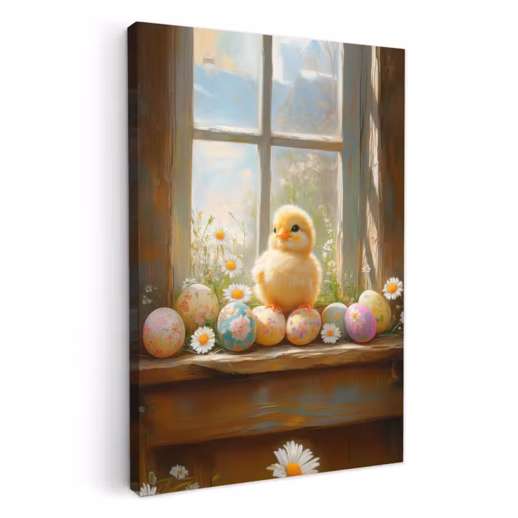 Tableau sur toile - Poussin - Fenêtre - Oeufs de Pâques — 1