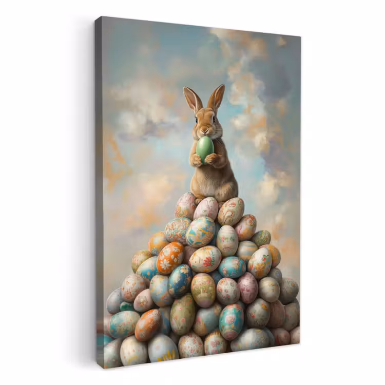 Tableau sur toile - Lapin - oeufs - coloré — 1