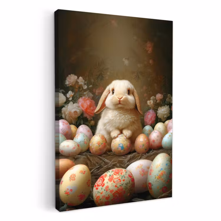 Tableau sur toile - Lapin - Oeufs de Pâques - Nature morte — 1