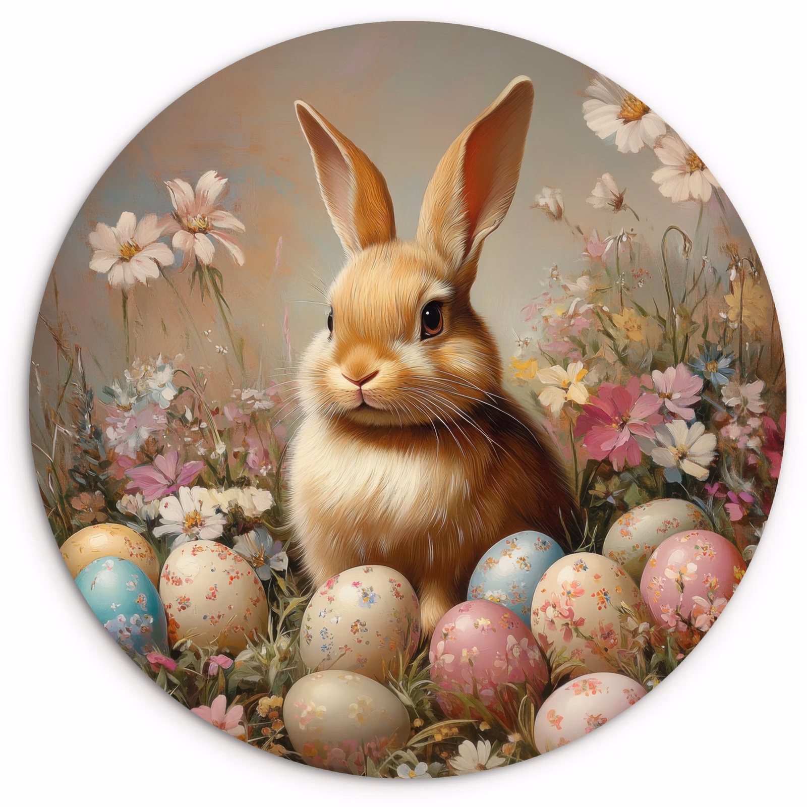 Tableau rond - Lapin de Pâques-milieu du printemps joie-3-2 — 1
