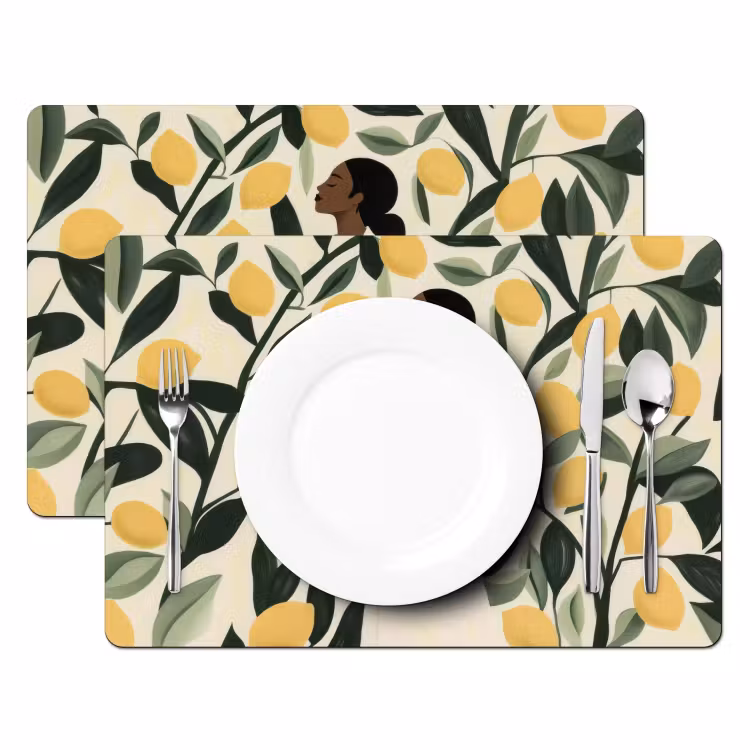 Sets de table en vinyle - Femme - Panier - Citrons - Feuilles — 2