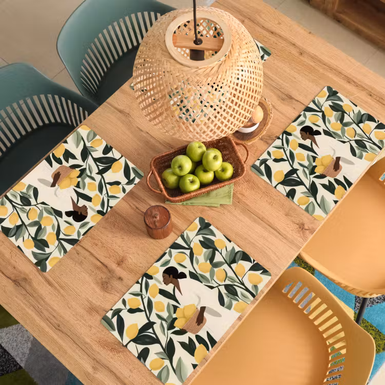 Sets de table en vinyle - Femme - Panier - Citrons - Feuilles — 3