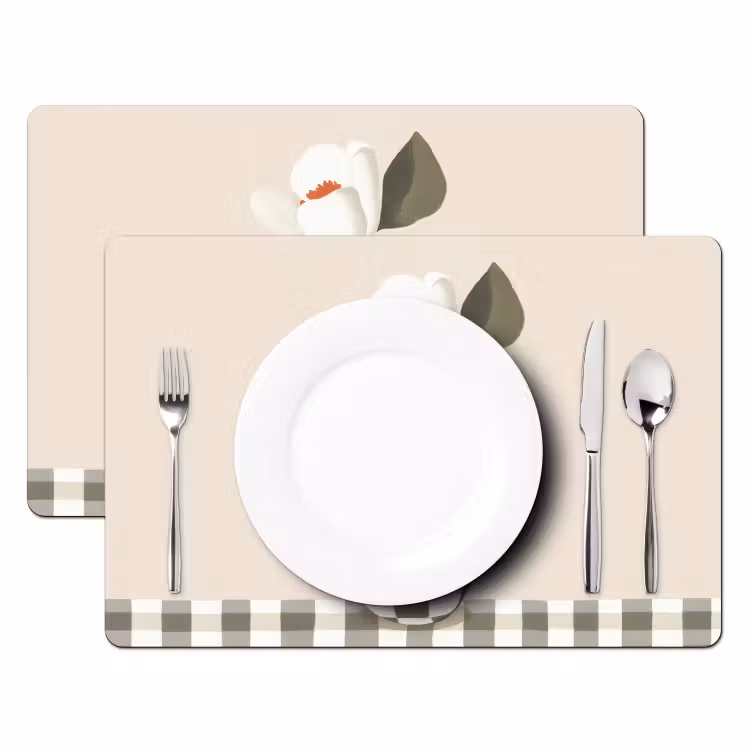Sets de table en vinyle - Vase - damier - vert - fleur — 2