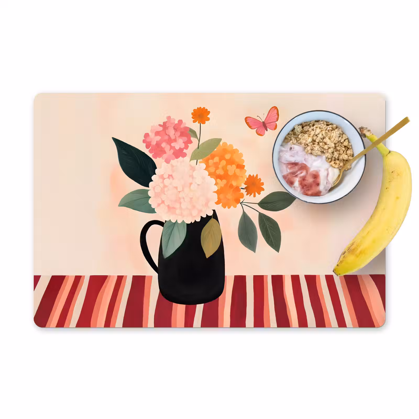 Sets de table en vinyle - Vase - Fleurs - Papillon - Rouge — 1