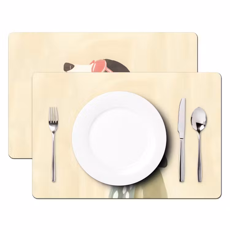 Sets de table en vinyle - Chien - Lunettes de soleil - Echarpe — 2