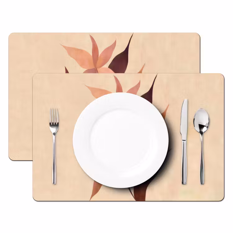 Sets de table en vinyle - Minimaliste - Fleur - Feuilles - Beige — 2