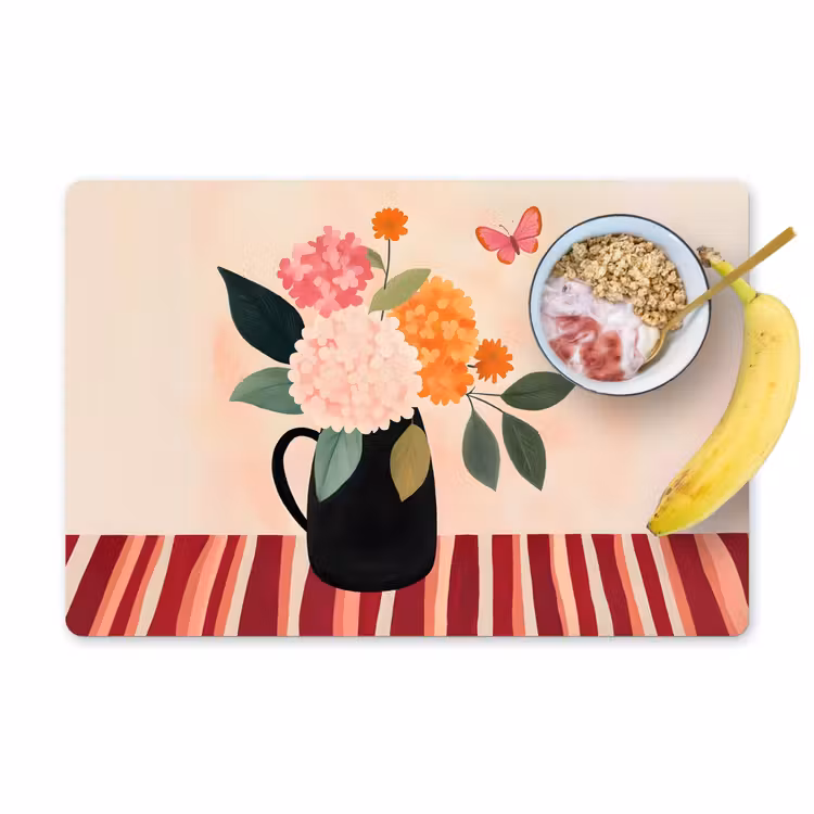 Sets de table en vinyle - Vase - Fleurs - Papillon - Rouge — 1