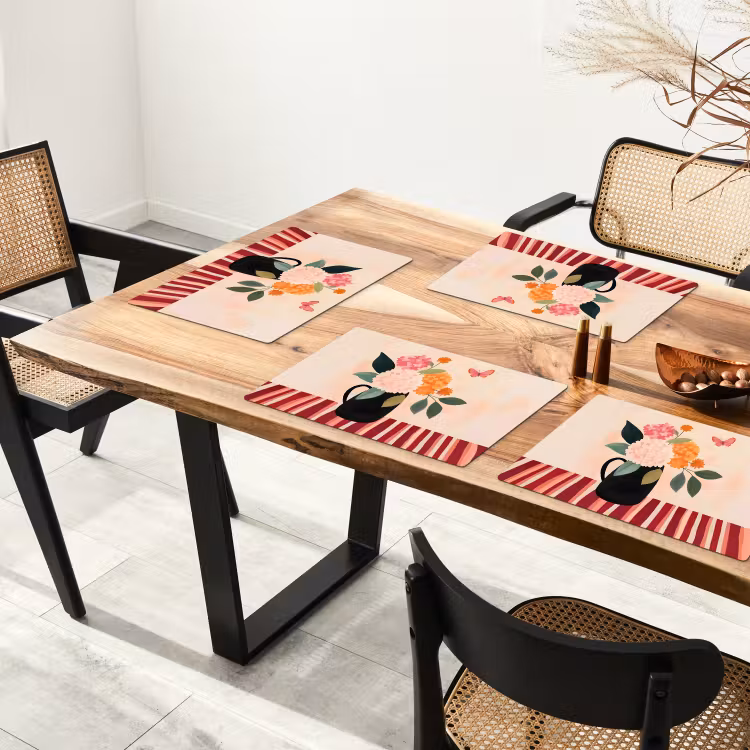 Sets de table en vinyle - Vase - Fleurs - Papillon - Rouge — 4
