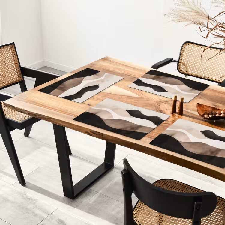 Sets de table en vinyle - Abstrait - Paysage - Vagues - Couleur crème — 4