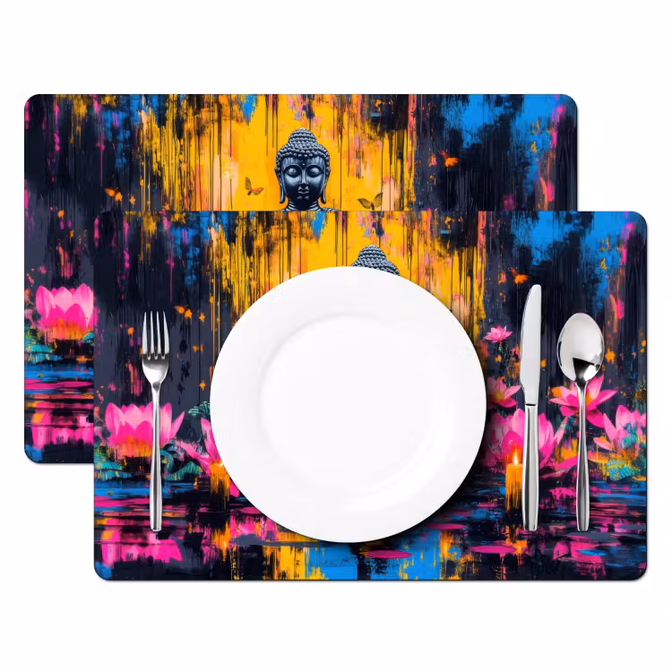 Sets de table - Bouddha - Fleurs - Bougies - Jaune — 2