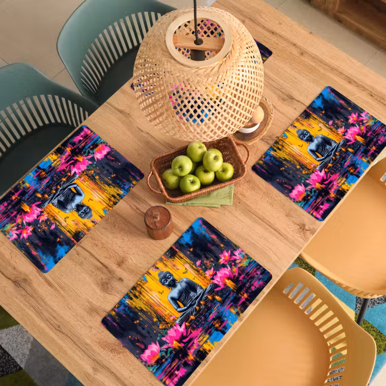 Sets de table - Bouddha - Fleurs - Bougies - Jaune — 3