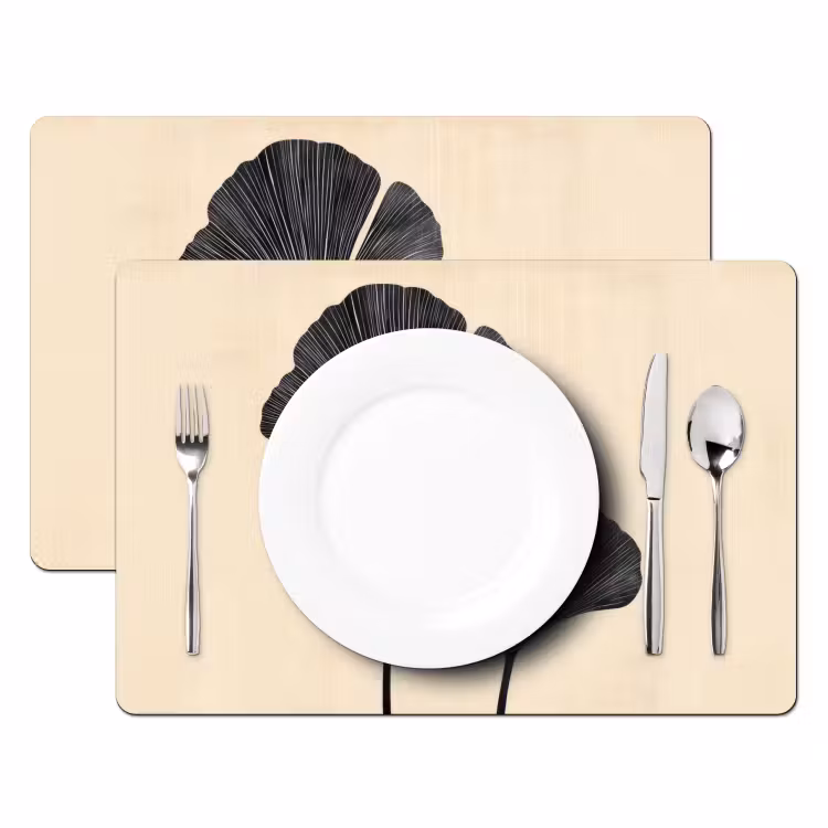Sets de table en vinyle - Feuilles - Minimaliste - Noir — 2