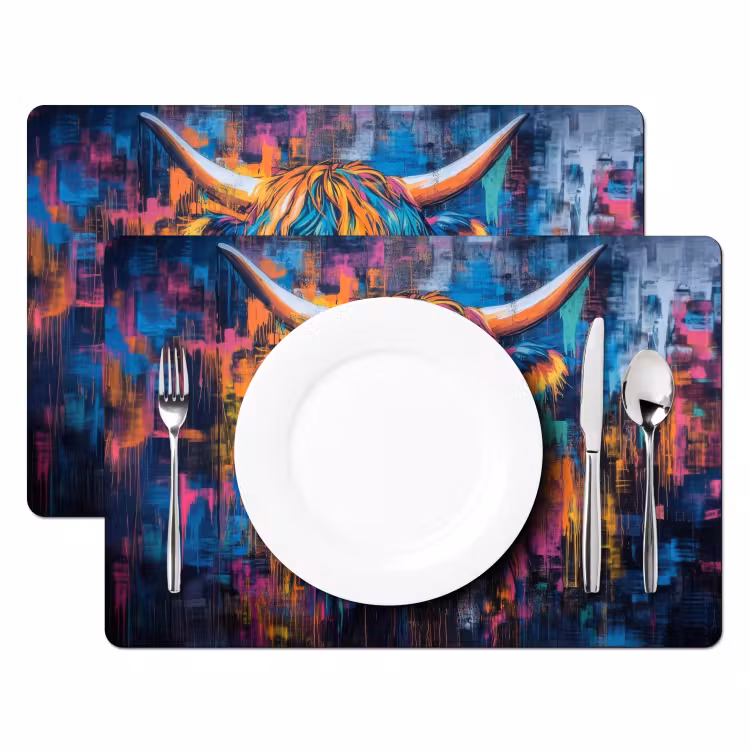 Sets de table - Highlander écossais - abstrait - coloré — 2