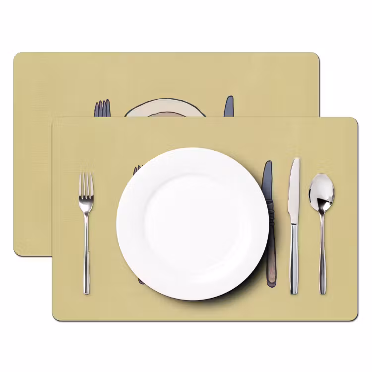 Sets de table - Illustration - Assiette - Couverts - Beige — 2