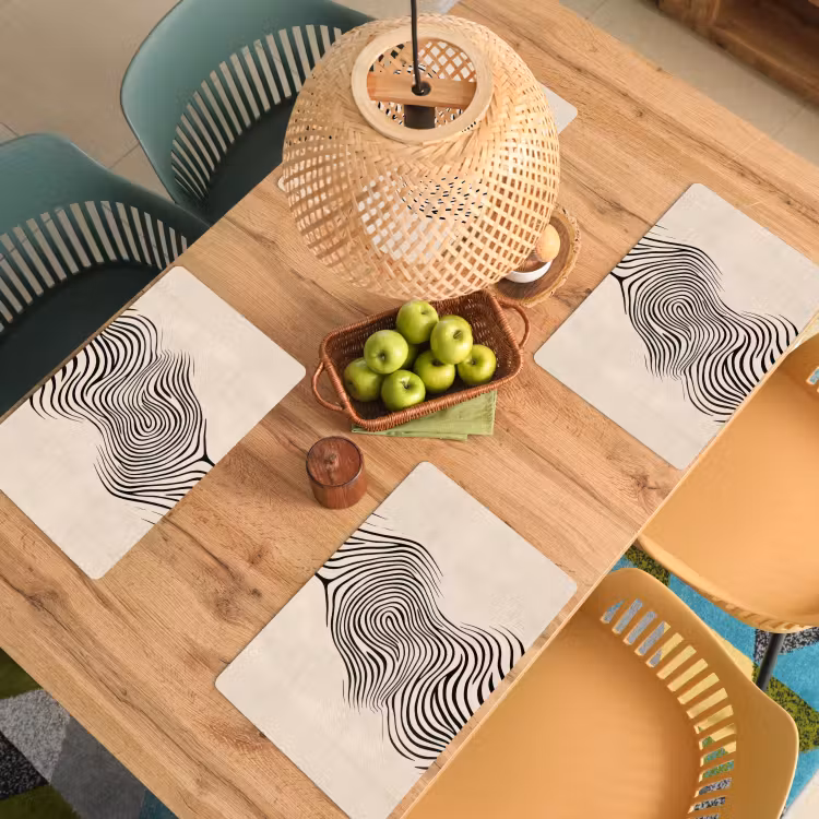 Sets de table en vinyle - Lignes - Abstraites - Ondulées - Noir — 3