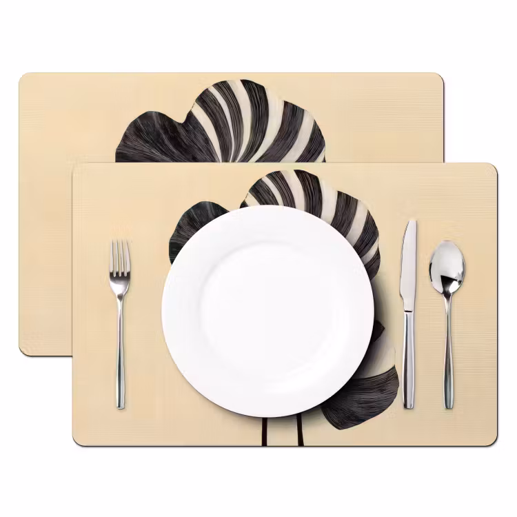 Sets de table en vinyle - Noir - Feuilles - Rayures - Minimaliste — 2
