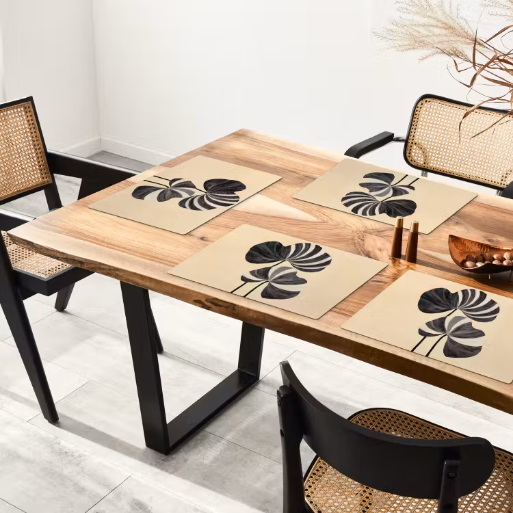 Sets de table en vinyle - Noir - Feuilles - Rayures - Minimaliste — 4